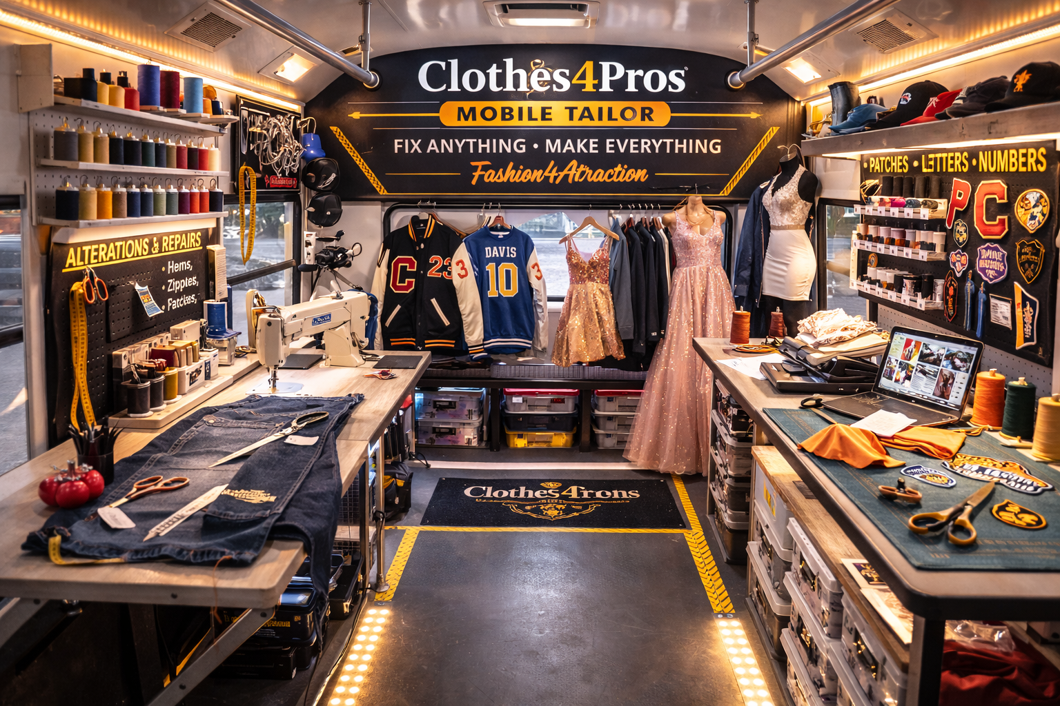 Clothes4Pros mobile tailor studio interior